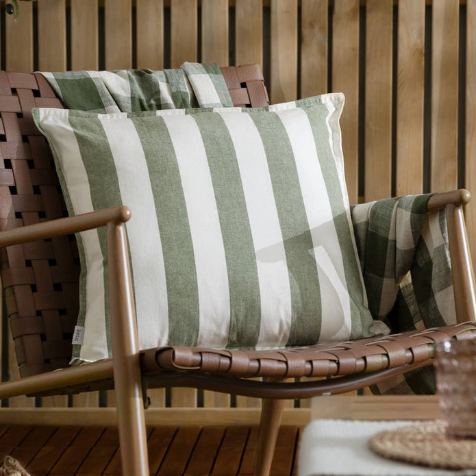 Olive Green Striped Outdoor Garden Seat Scatter Cushion Cover