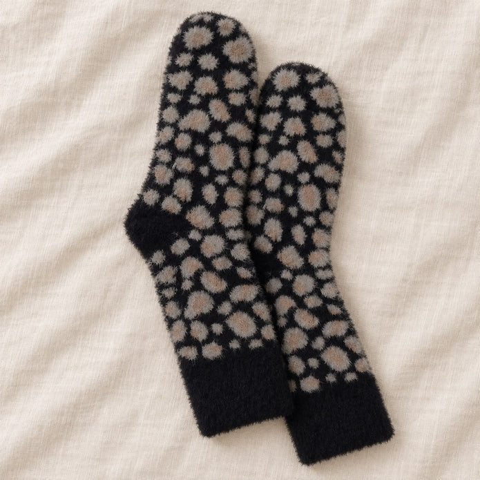 Black Fluffy Leopard Print Socks