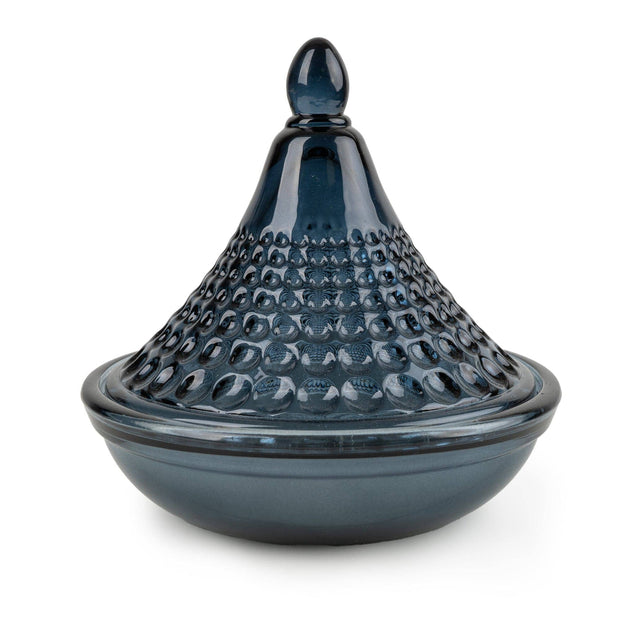 Embossed Tagine Glass Candle - Navy Blue
