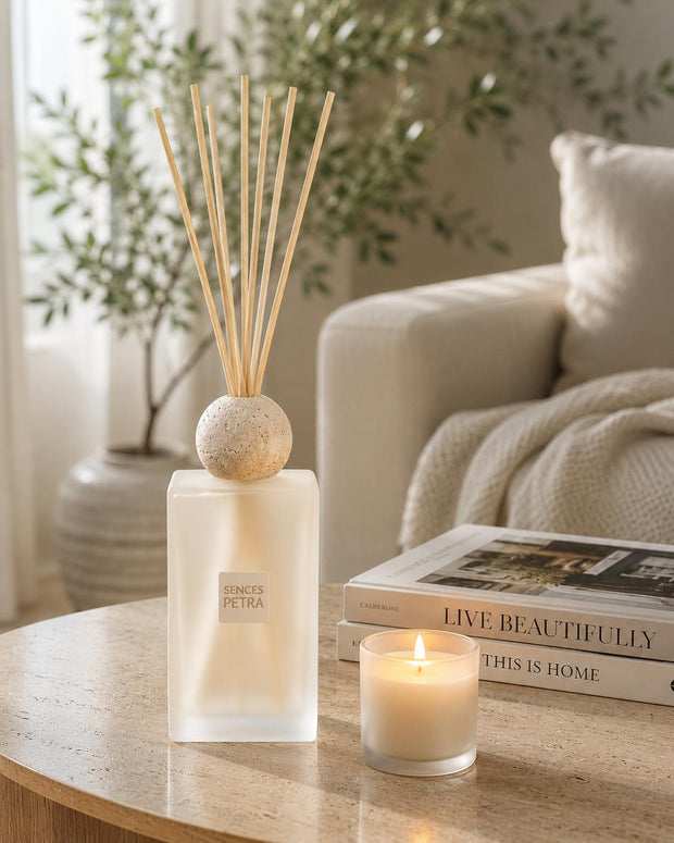 Petra Large Reed Diffuser with Travertine Top – Pink Pepper Home Fragrance
