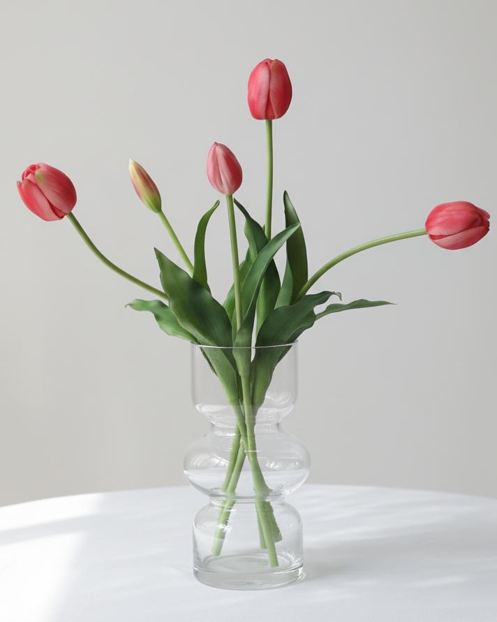 Tulip Stems - Bunch of 5 Artificial Spring Flowers - Deep Pink