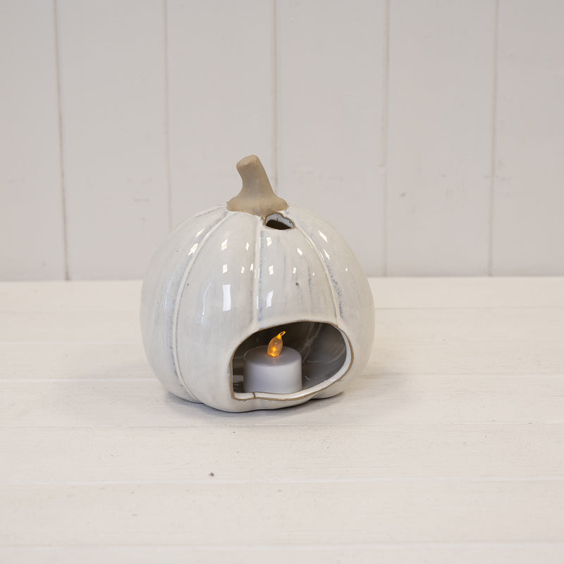 Stone Glazed Ceramic Pumpkin Tealight Candle Holder