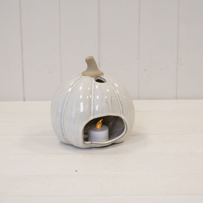 Stone Glazed Ceramic Pumpkin Tealight Candle Holder