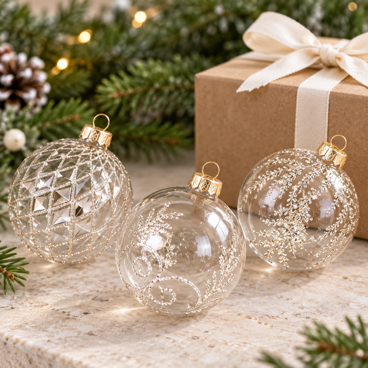 Shatterproof Acrylic Clear And Gold Sparkly Bauble
