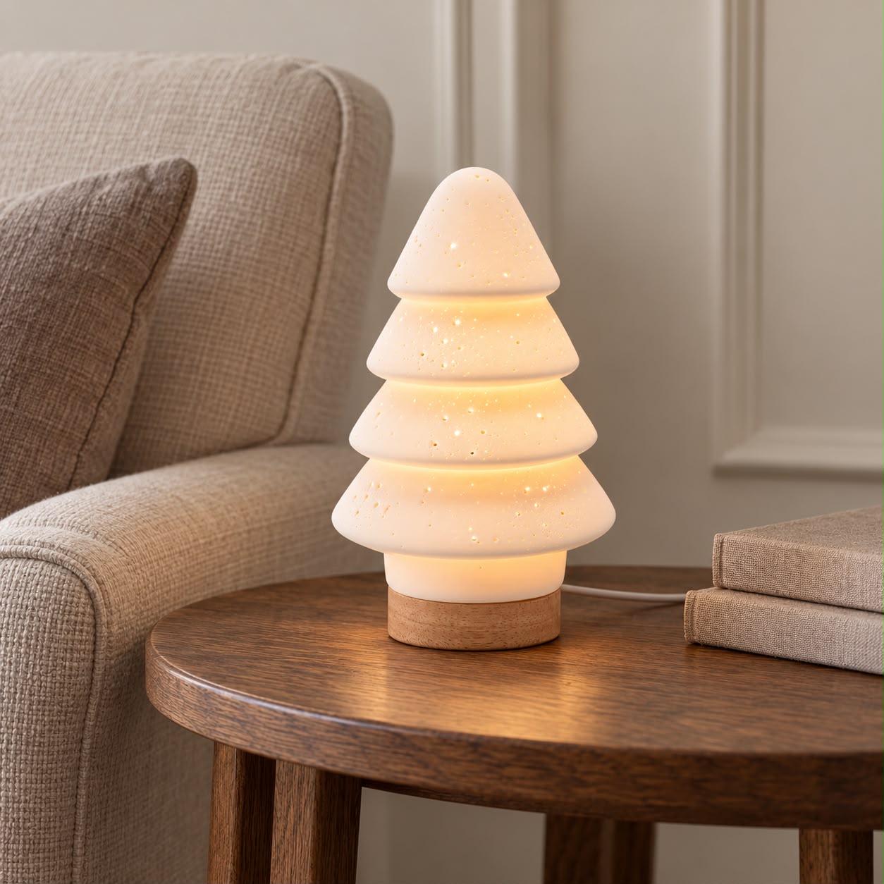 White Porcelain Christmas Tree Tiered Lamp