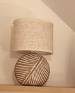 Stone Leaf Table Lamp with Beige Linen Shade