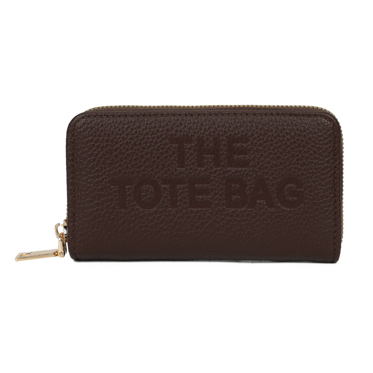 Chocolate brown Jamie Bags RFID single zip purse with a sleek design, featuring a zipper closure and compact accessories style.