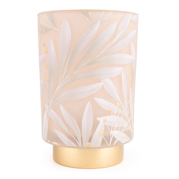 Cream and gold LED glass lantern from Candlelight Products Ltd, illuminated home decor with light-up features.