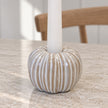 Ceramic Natural Pumpkin Dinner Candle Holder, close-up of the striped pumpkin holder and white candle
