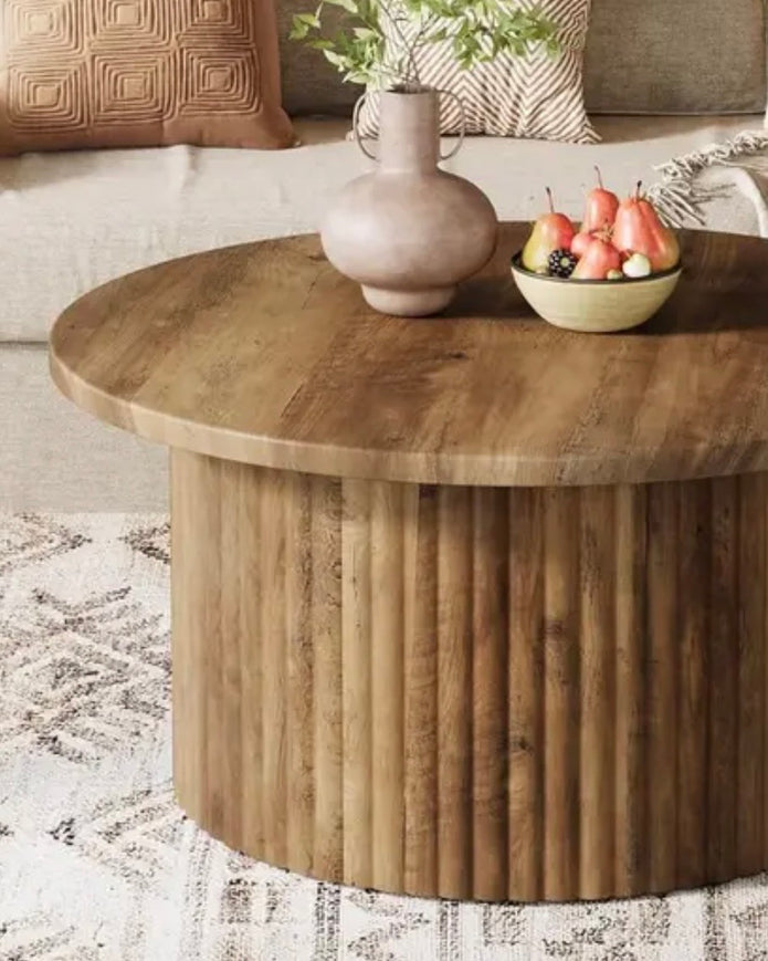 Rustic Natural Round Wood Coffee Table - PRE ORDER UP TO 14 DAYS DELIVERY