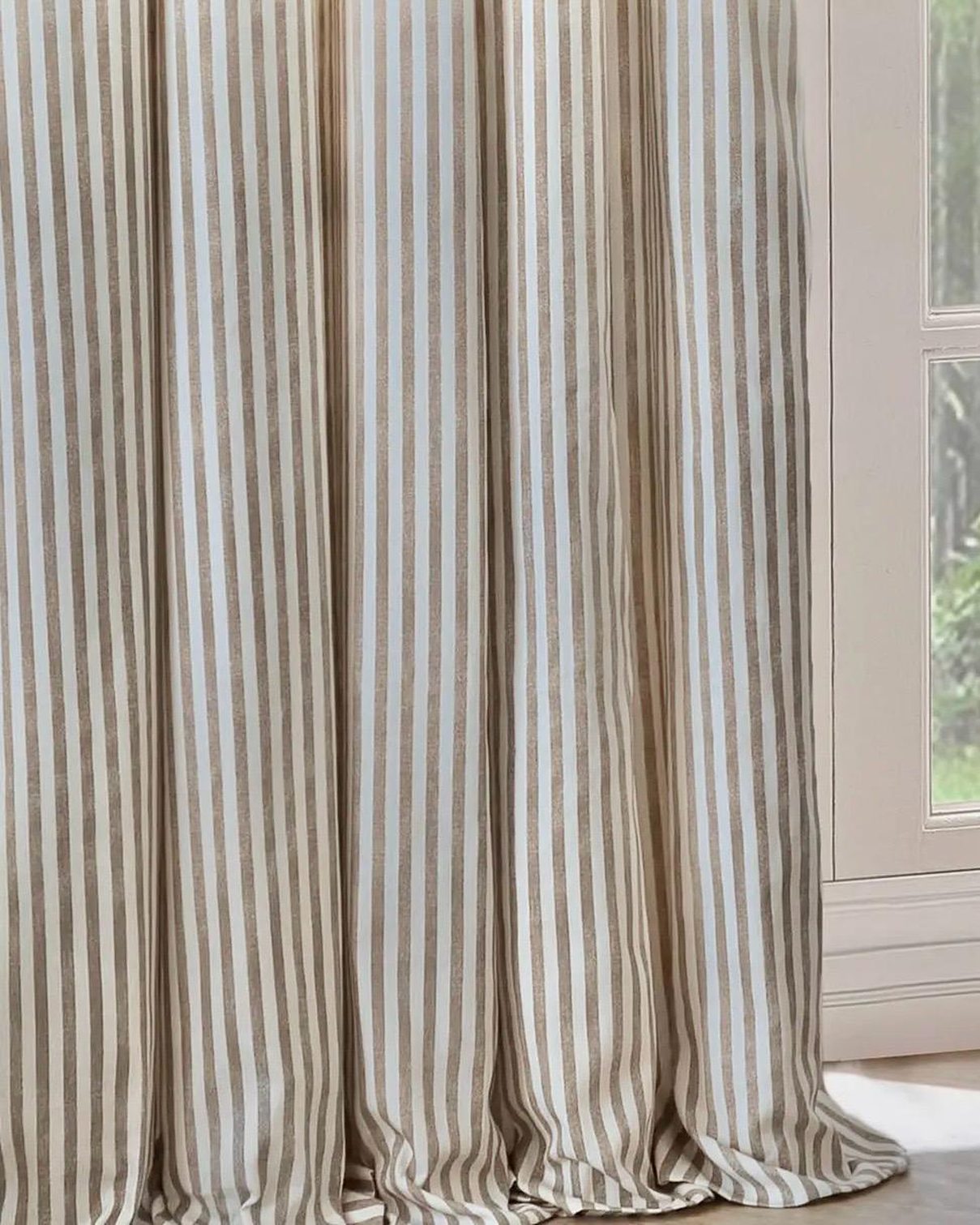 Riva Home yard natural striped blackout eyelet curtains in black and white with soft fabric and eyelet top design.