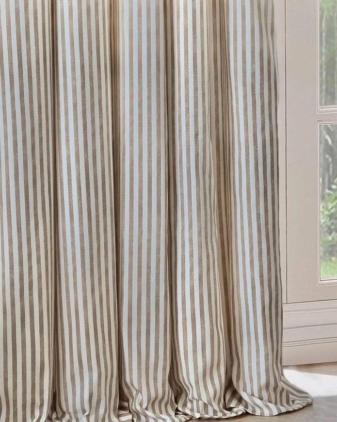 Riva Home yard natural striped blackout eyelet curtains in black and white with soft fabric and eyelet top design.