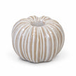 Ceramic Natural Pumpkin Dinner Candle Holder, empty striped ceramic pumpkin candle holder against white