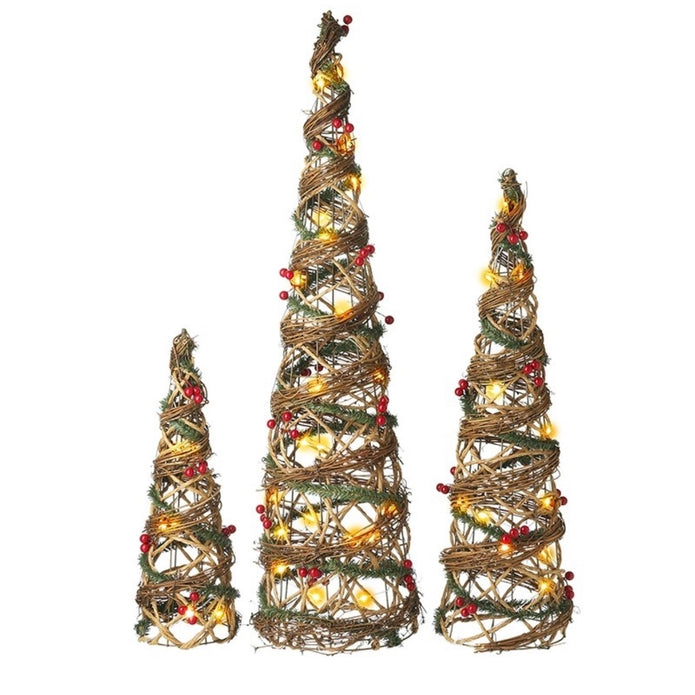 Rattan Light Up LED Christmas Trees - Set of 3