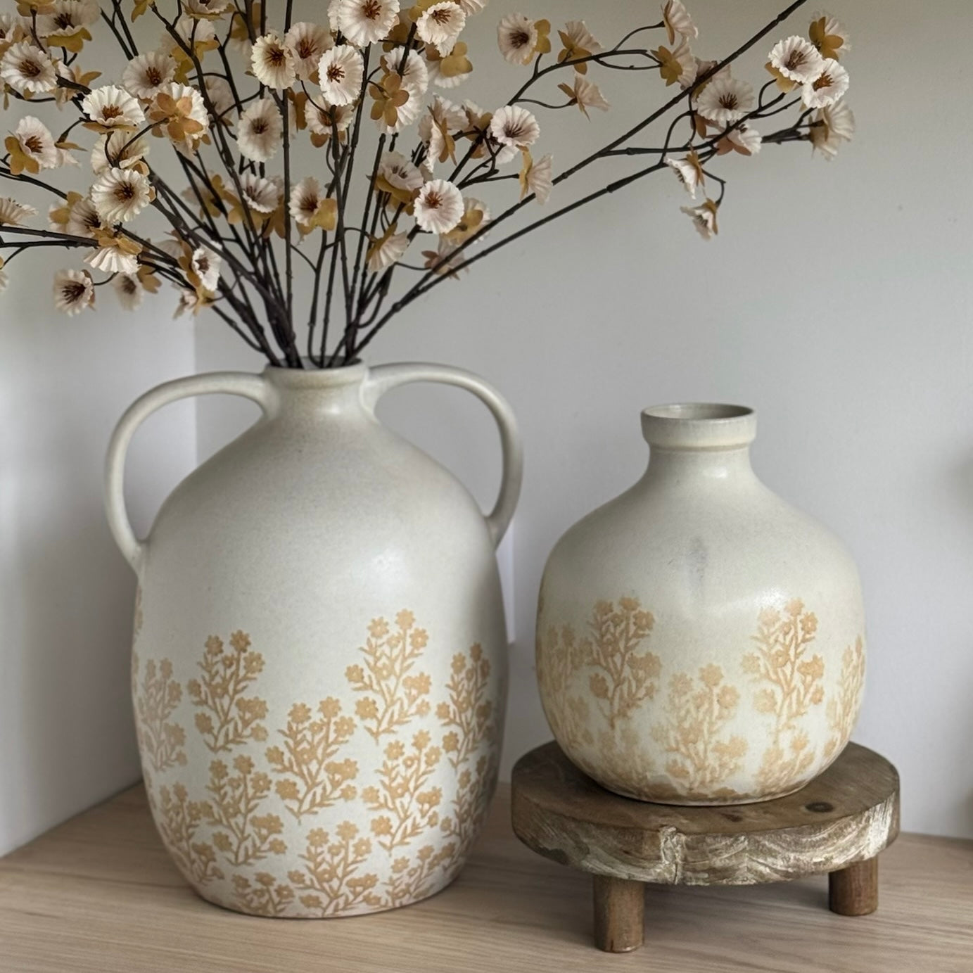 Large white Gainsborough Giftware vase with floral pattern, ceramic jug-style decorative vase for flowers or display.