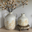 Large white Gainsborough Giftware vase with floral pattern, ceramic jug-style decorative vase for flowers or display.
