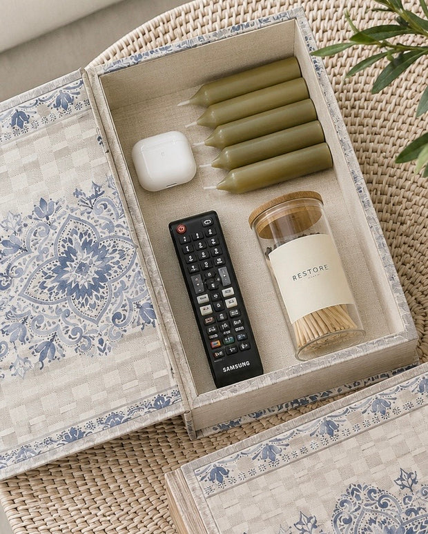 Vintage Cream And Blue Design Storage Book Box - Single