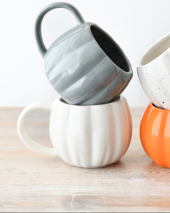 White Matt Ceramic Pumpkin Mug