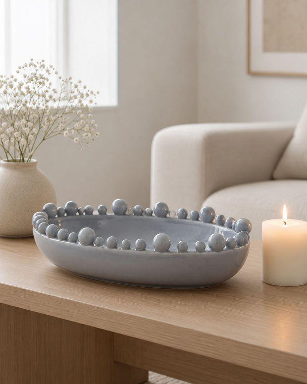 Round Extra Large Ocean Blue Bobble Edged Bowl