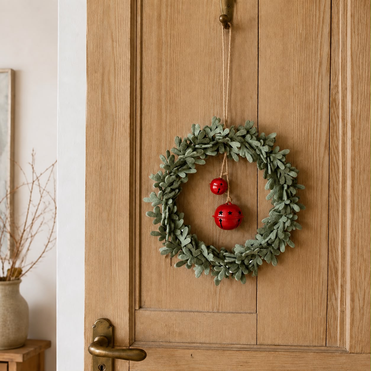 Felt Wreath With Red Bell