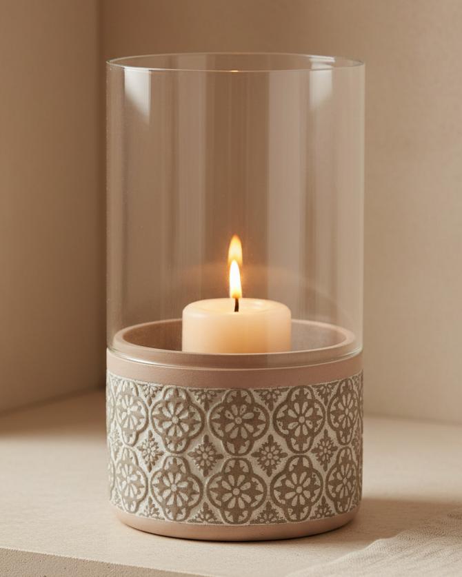 Stone Hurricane Glass Candle Holder