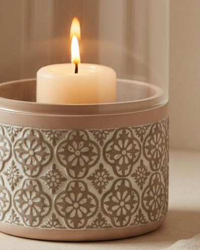 Stone Hurricane Glass Candle Holder