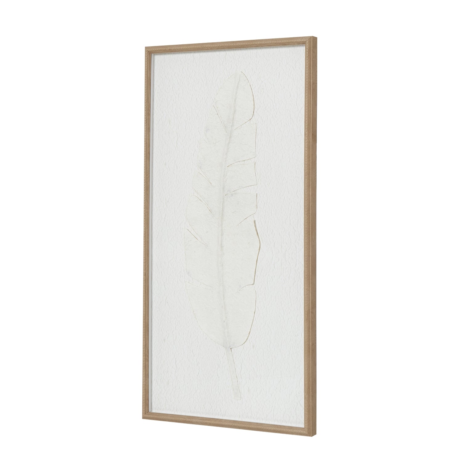 Large white feather print wall art in a frame, stylish decor piece by Hill Interiors for modern interior design.