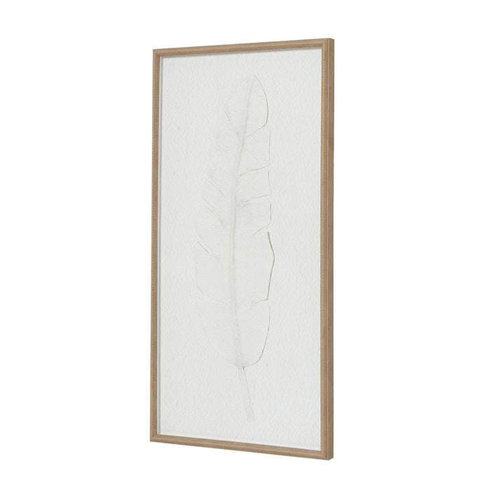 Large white feather print wall art in a frame, stylish decor piece by Hill Interiors for modern interior design.