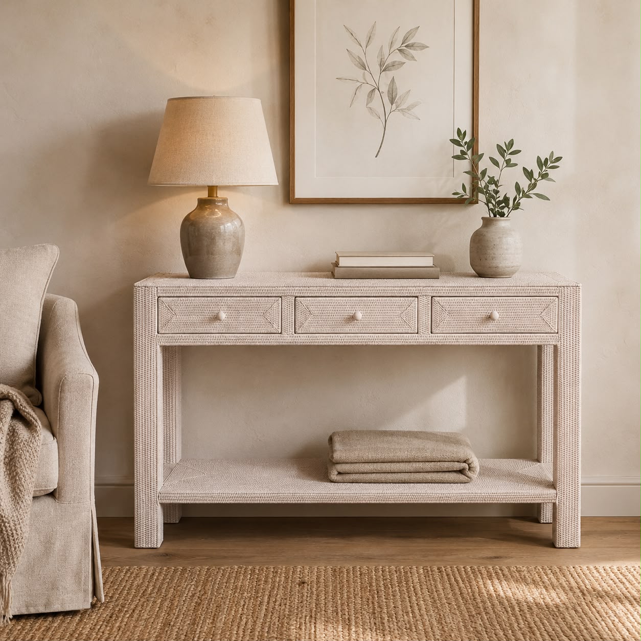 Rattan Large Rectangular Console Table - PRE ORDER MID SEPTEMBER DELIVERY