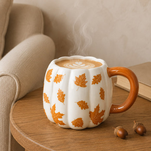 Large Pumpkin Mug - Orange Leaves