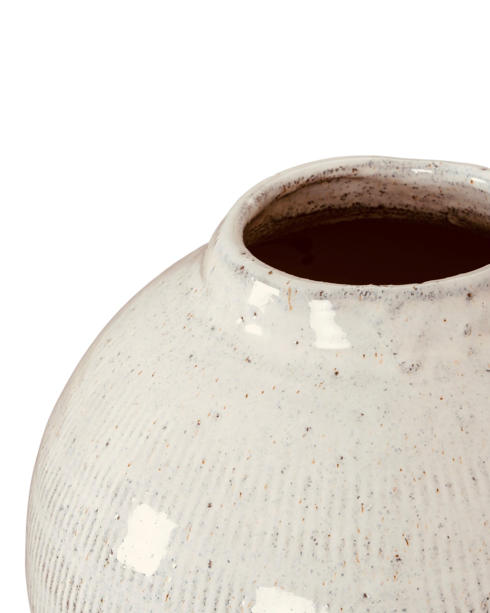 White glazed Kemi Olpe vase by Hill Interiors, showcasing a sleek, modern design with smooth curves and a glossy finish.