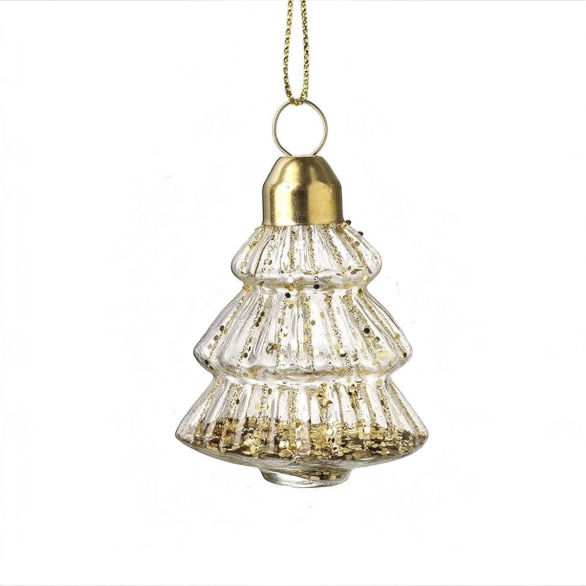 Gold Glitter Filled Glass Hanging Christmas Tree