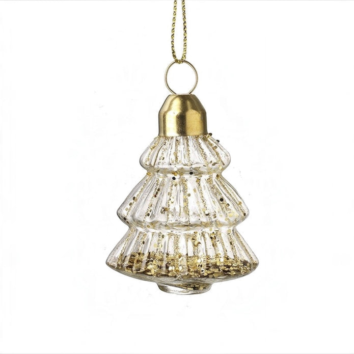 Gold Glitter Filled Glass Hanging Christmas Tree