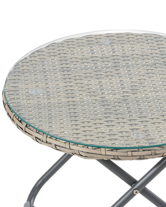 Natural rattan garden furniture set with chair, stool, and table from Pacific Lifestyle Ltd, featuring woven rattan design.