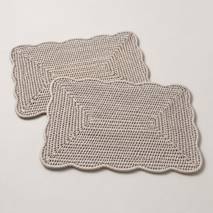 Wickham Rattan Rectangle Scalloped Placemats - Set of Two