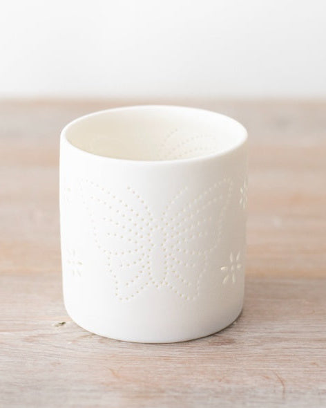 White Ceramic Butterfly Tealight Candle Holder