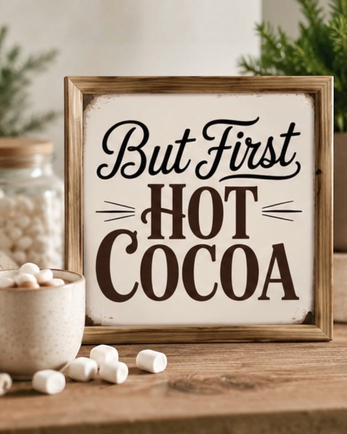 Wooden But First Hot Cocoa Sign