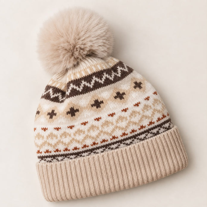 Beige Nordic Cosy Bobble Hat