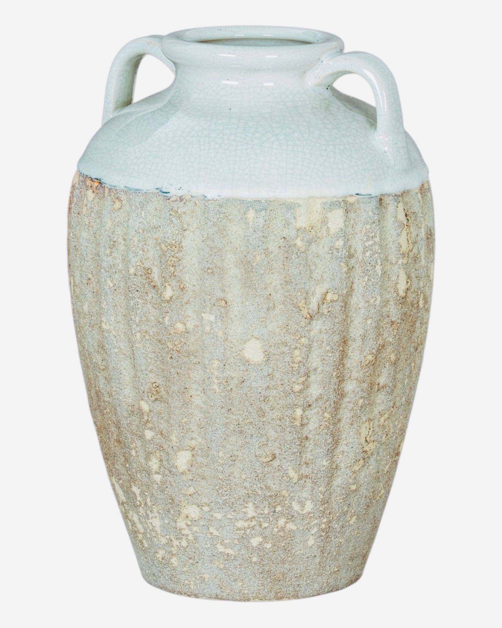 Thorne White and Beige Amphora rustic vase by Hill Interiors, featuring a classic ceramic design with a textured finish.