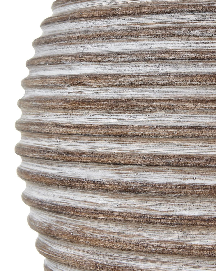 Large Saturn wooden lamp by Hill Interiors with a spherical design, perfect for warm lighting and modern home decor.