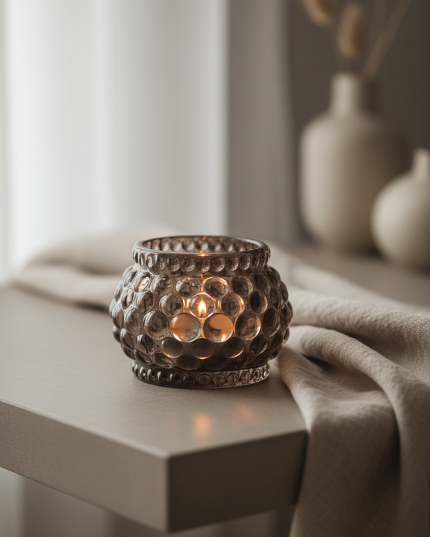 Chocolate Brown Glass Bubble Candle Pot Holder