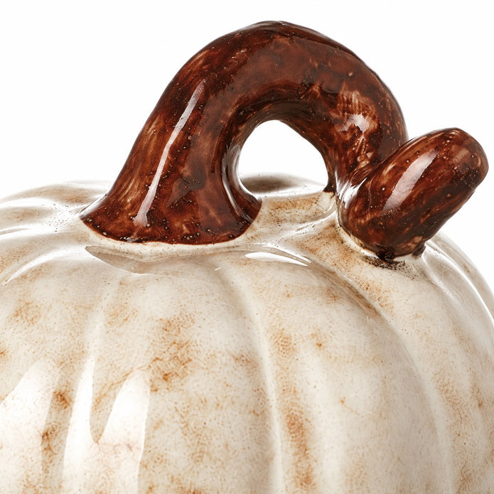 Cream And Brown Ceramic Pumpkin