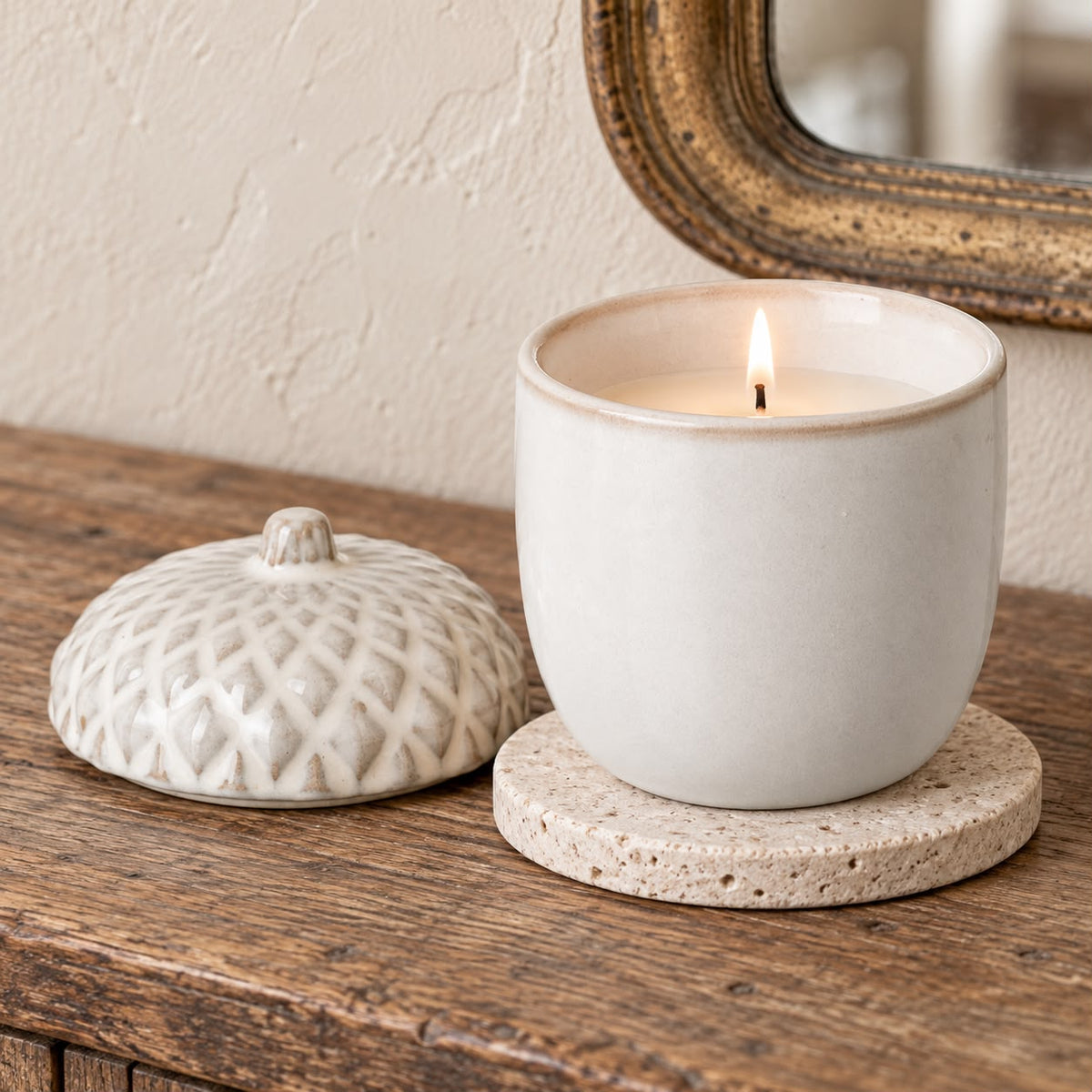 White Porcelain Acorn Candle Pot