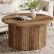 Rustic Natural Round Closed Slatted Wood Coffee Table