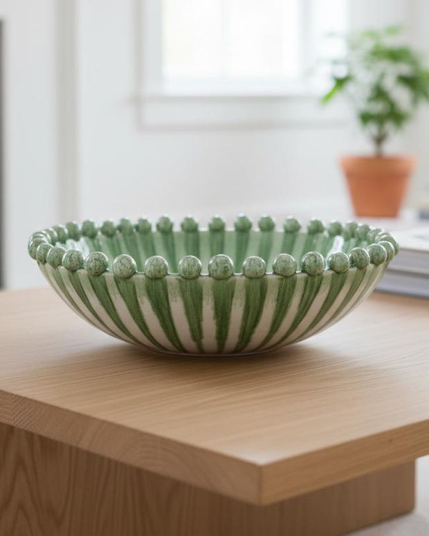 Round Extra Large Green And White Bobble Bowl