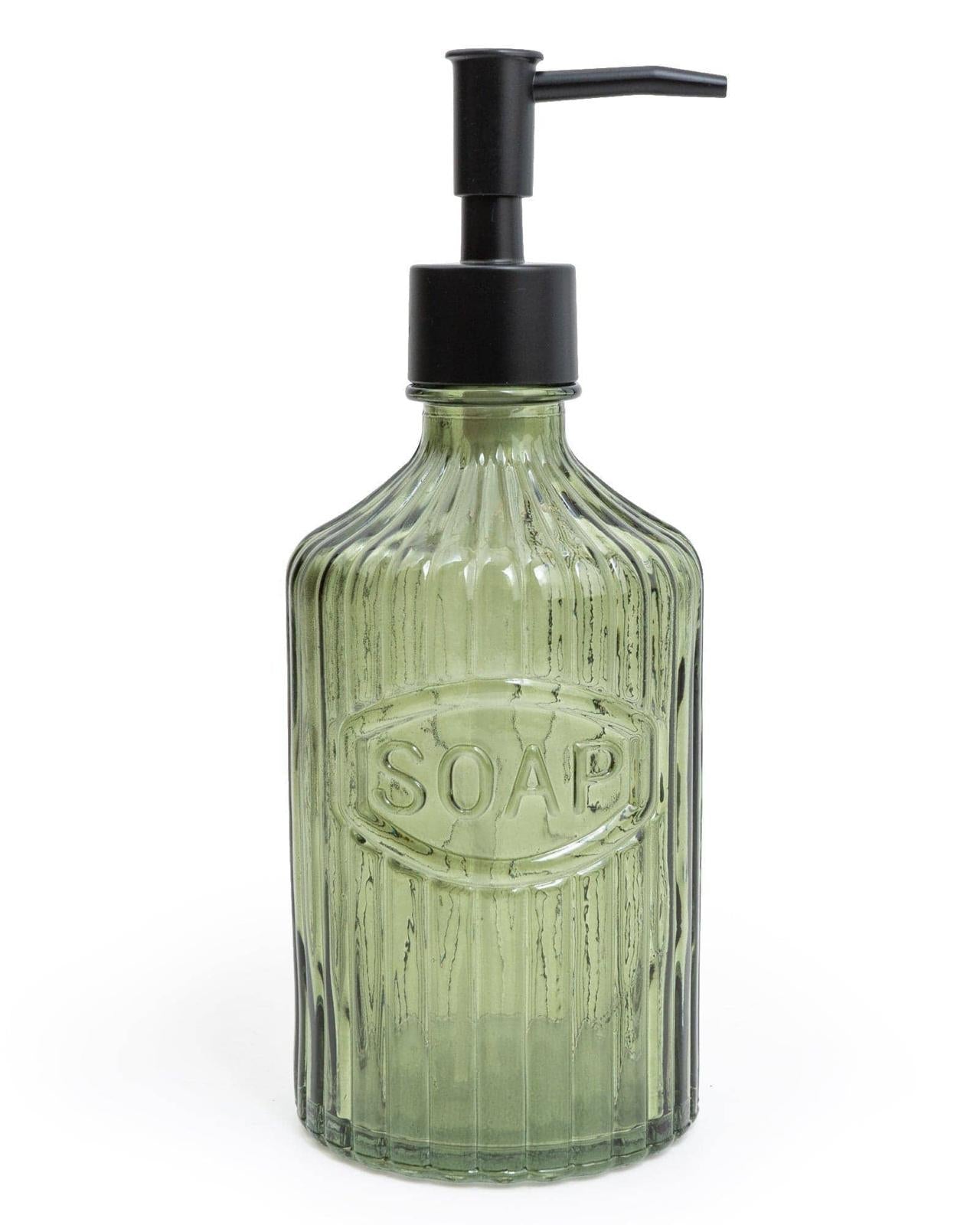 Green Glass Soap Dispenser With Black Pump