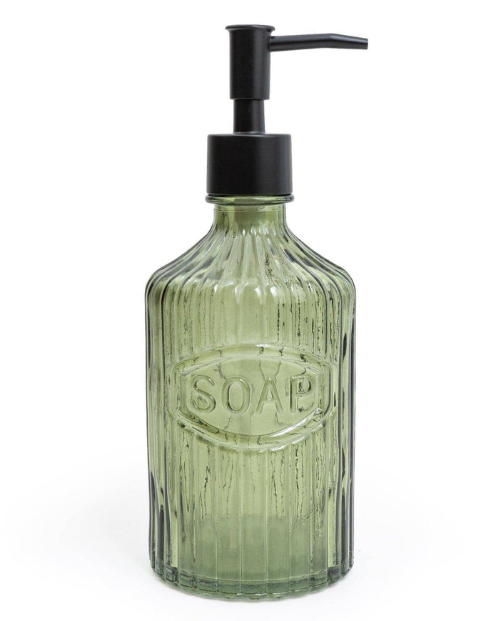 Green Glass Soap Dispenser With Black Pump
