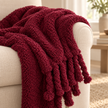 Burgundy Sherpa Tasselled Blanket Throw