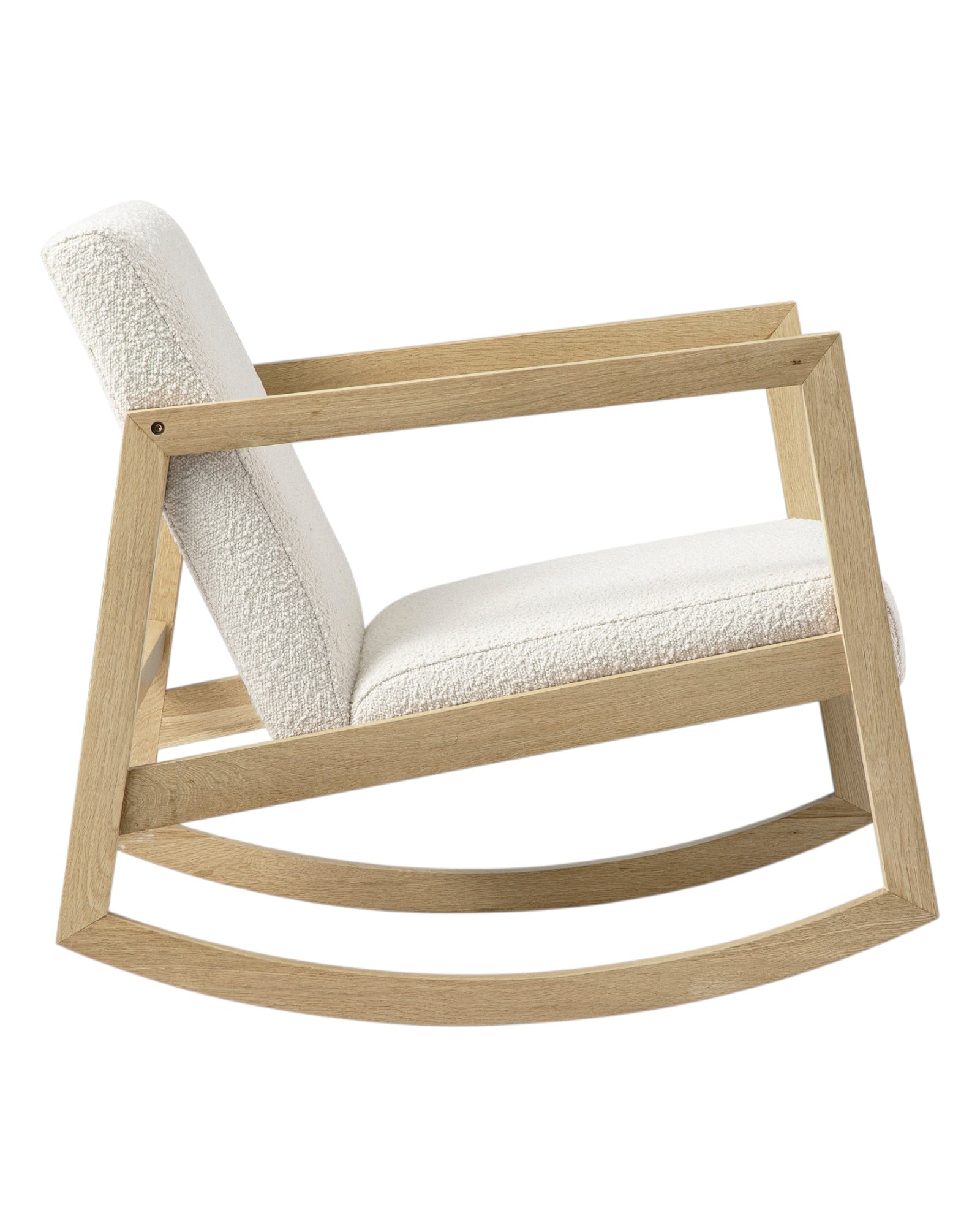 Cream boucle Sherpa rocking chair by Starlight Express with plush fabric and wooden rocking base, modern furniture design.