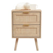 Natural Framed Rattan Bedside Lamp Tables Two Drawer